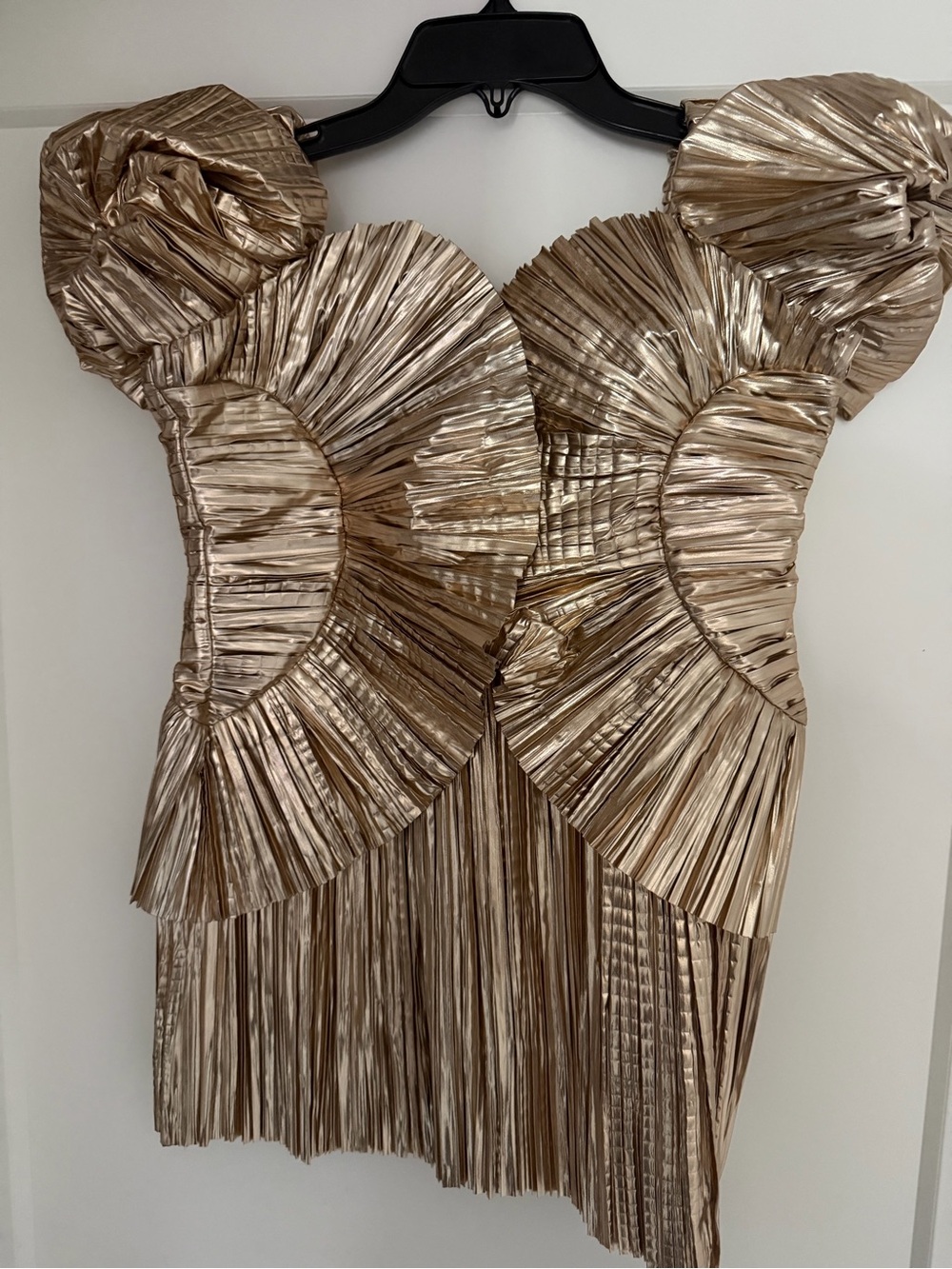 cult gaia Metallic Gold Pleated Ruffle Dress